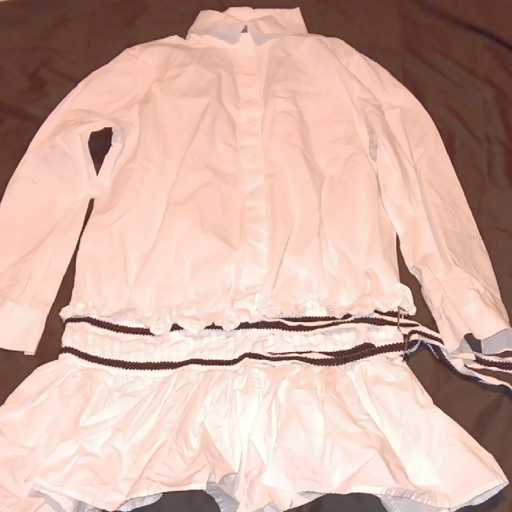 Alexander McQueen White Dress with Black Striped Belt